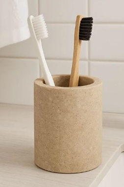 Traverten yuvarlak Diş Fırçalık – Doğal Taş Banyo Aksesuarı
