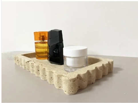 Doğal Traverten Mermer Tepsi, Banyo Düzenleyici, Sunum Tabağı Kenar Detaylı , Boyut/Ebat 15 x 31