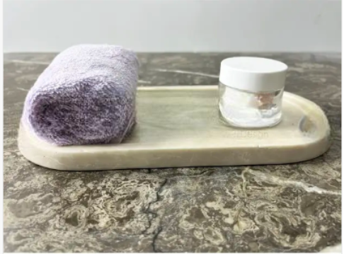 Doğal Bej Mermer Oval Tepsi, Banyo Düzenleyici, Sunum Tabağı , Boyut/Ebat 13 x 28