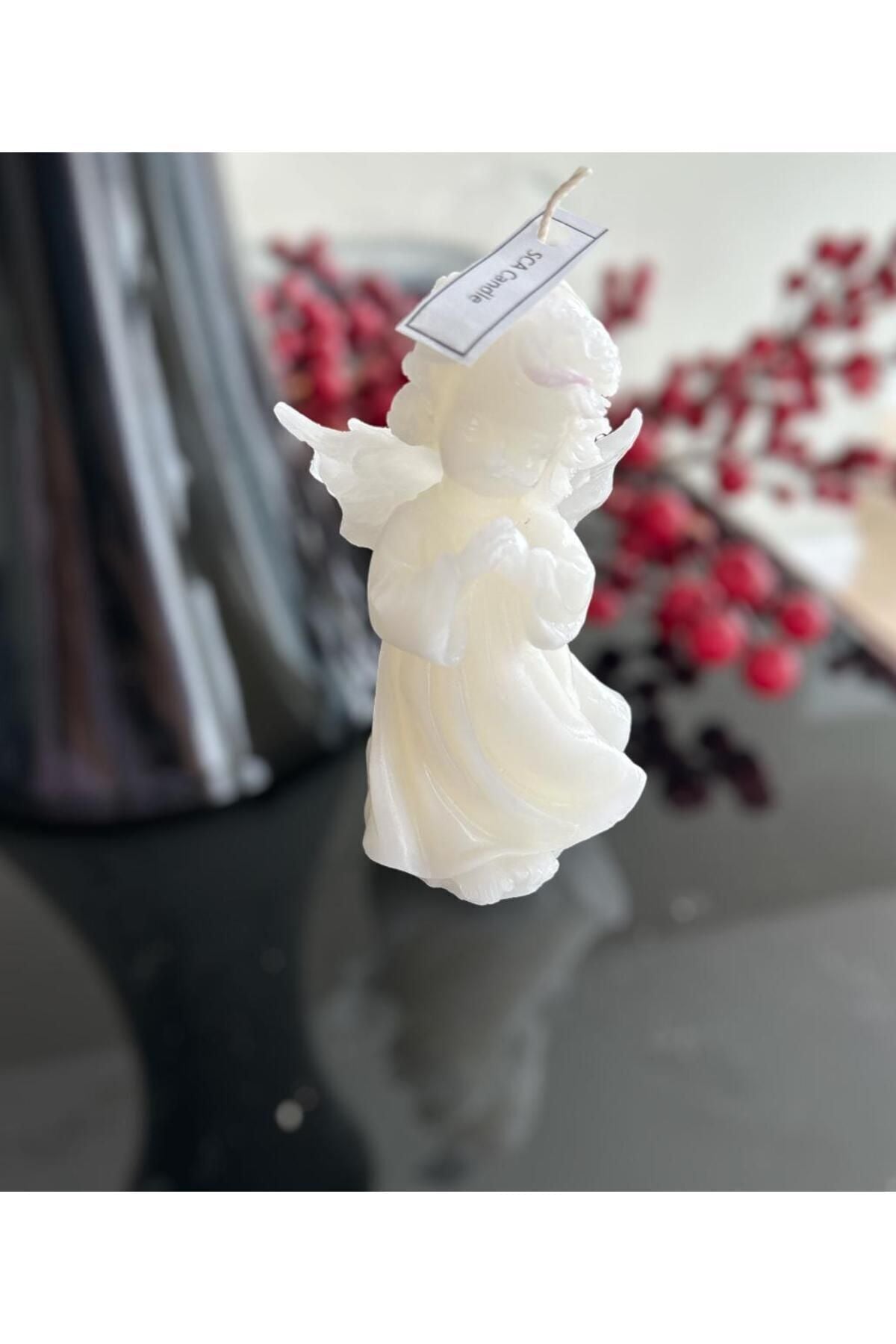 Dekoratif Kanatlı Melek Beyaz Renk Tekli Mum
