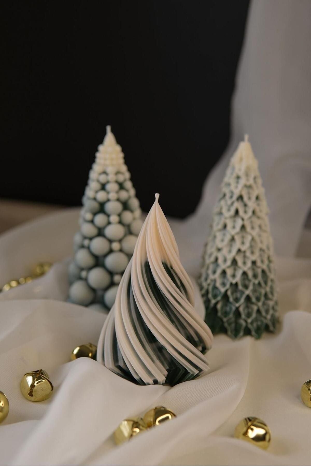 Çam Ağacı Yeni Yıl Christmas Yeni Yıl Yeşil Beyaz Renk Dekoratif Mum