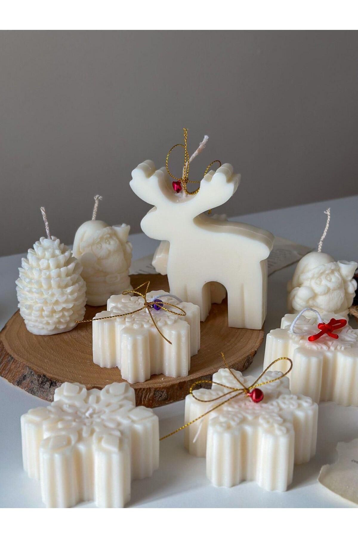 Yeniyıl Yılbaşı Chirismas Geyik Model Beyaz Renk Dekoratif Mum Tekli ürün 10 Cm