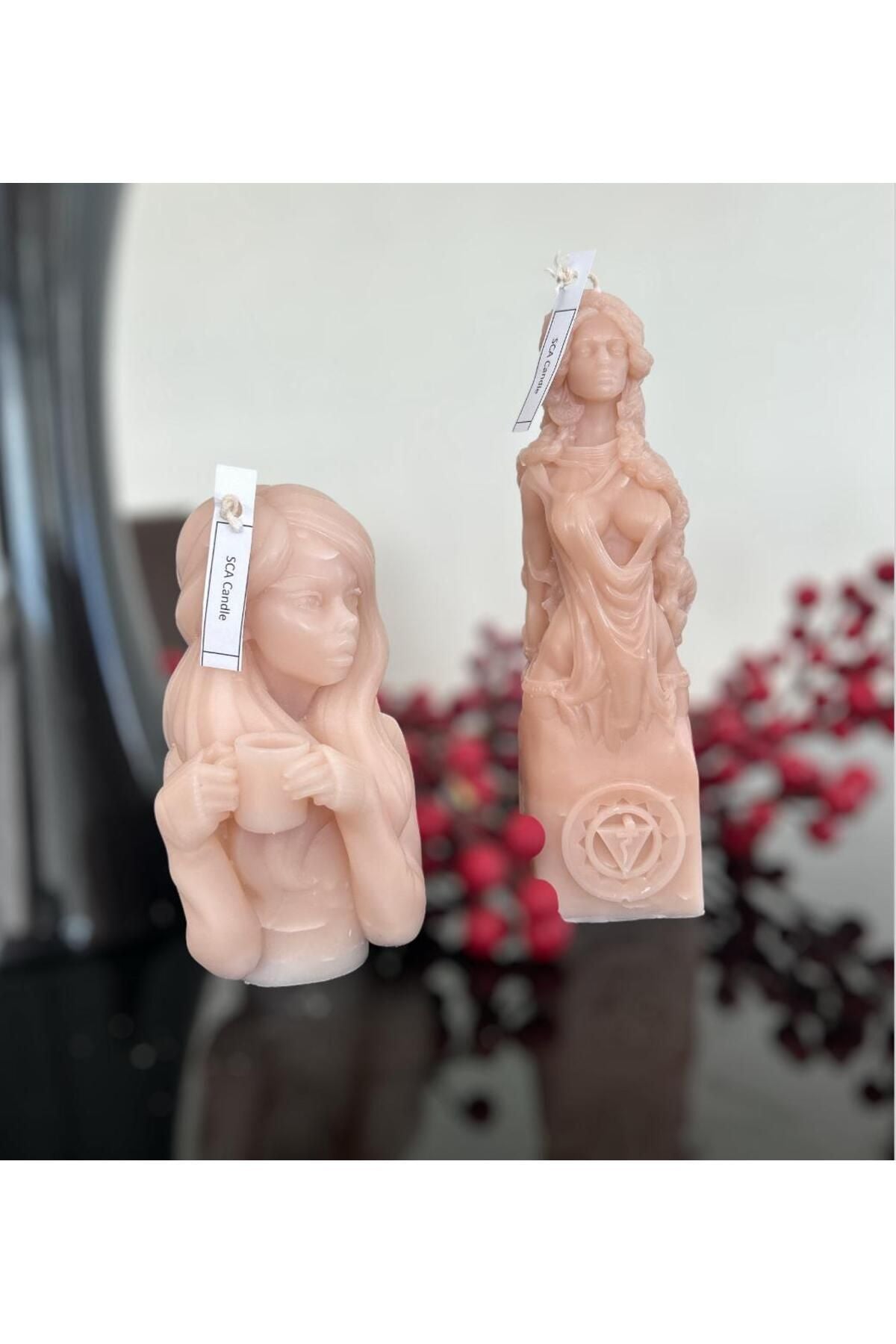 Dekoratif Elinde Kahve olan Kız Dekoratif Mum