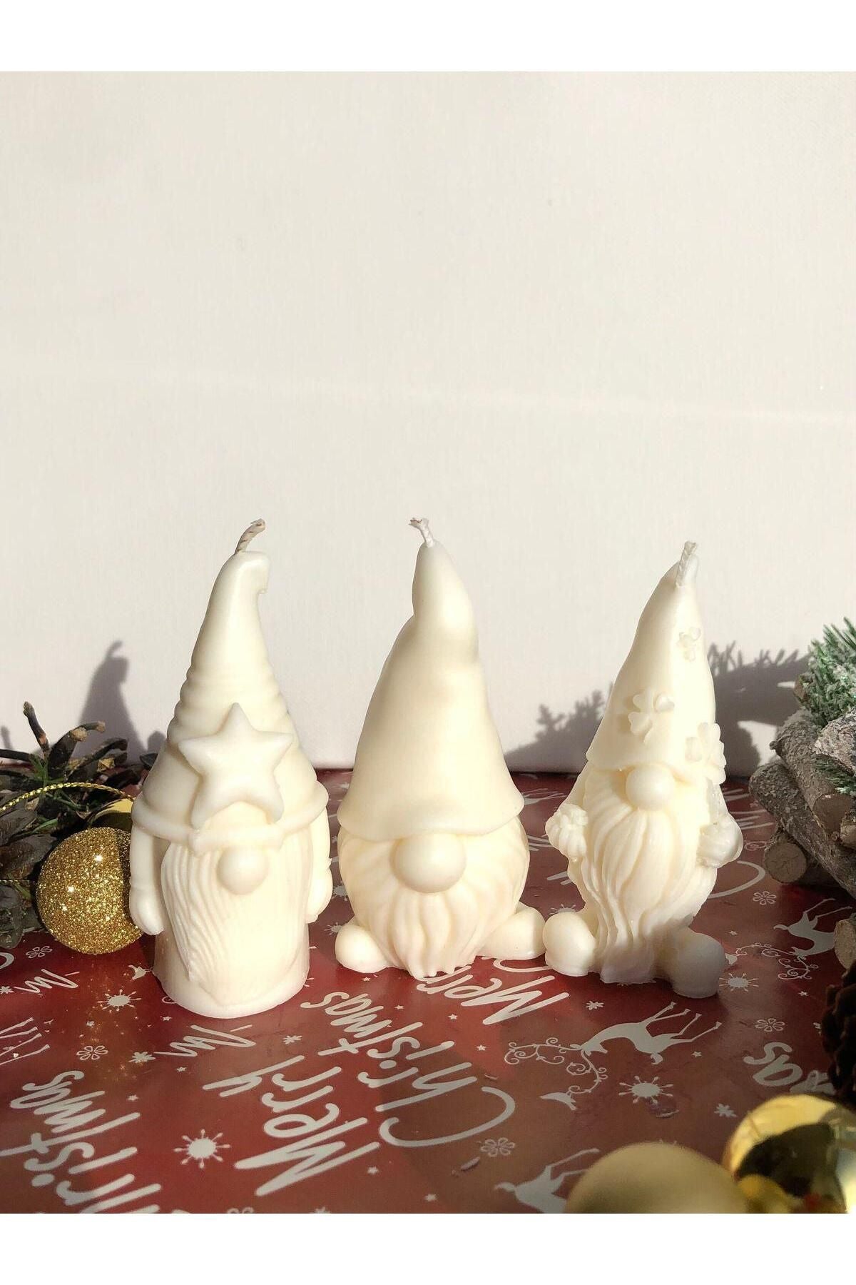 Noel Baba Yılbaşı Yeniyıl Chirismas Beyaz Renk Dekoratif Mum