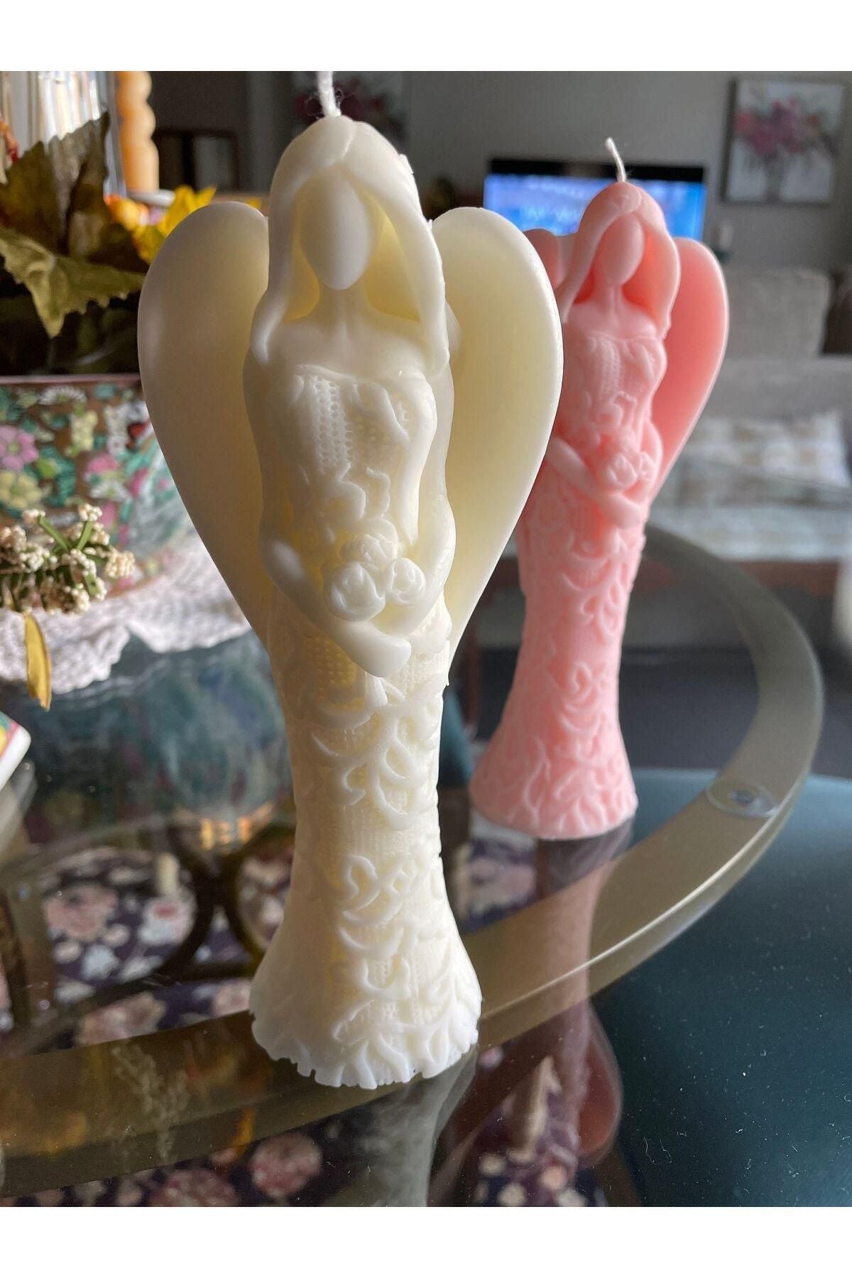 Dekoratid Melek mum Beyaz Renk Luks Mum Tekli Sevgiler Mum