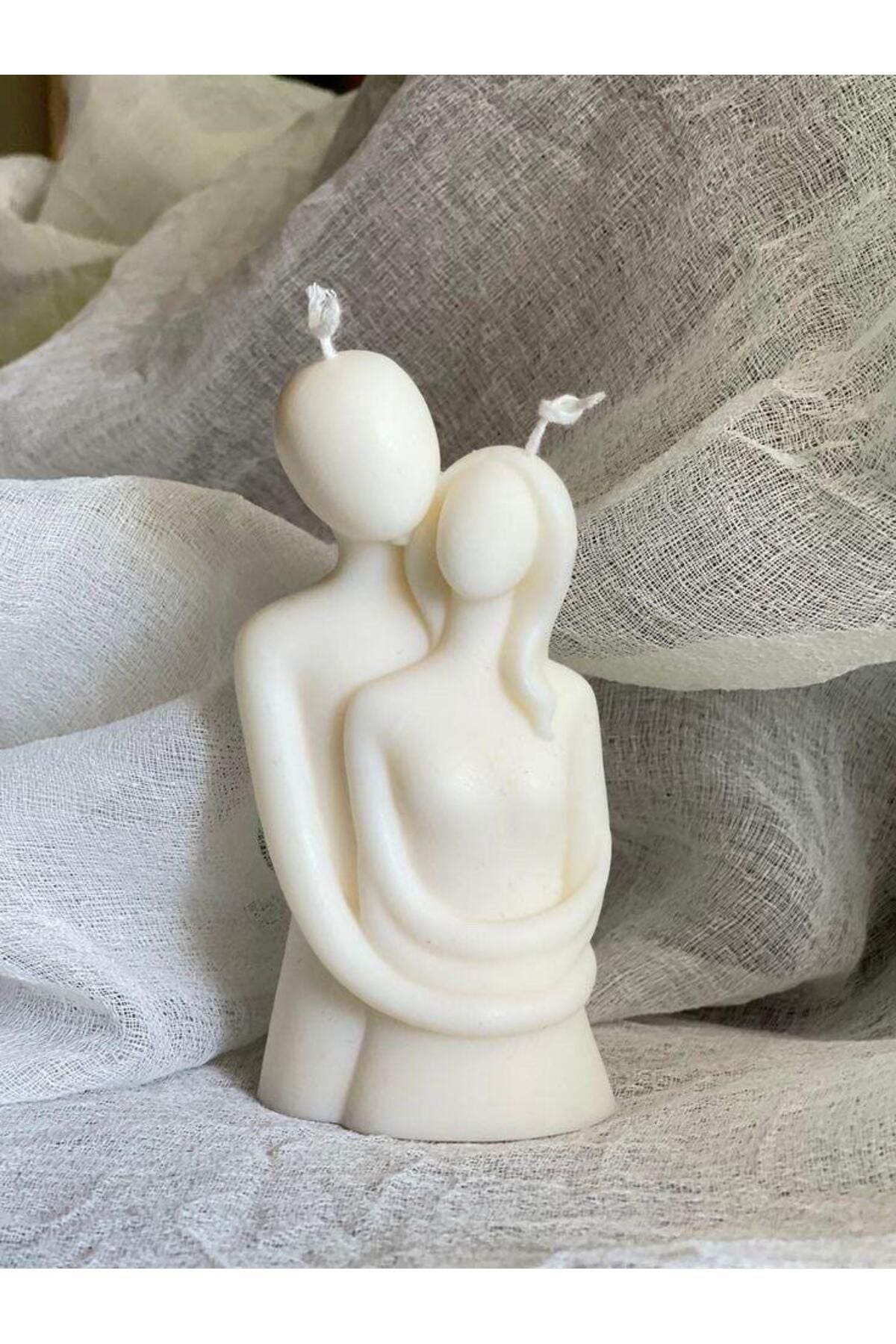 Kucak Mum Çif Mum Beyaz Renk 2 Tane Beyaz Şakaik Gül