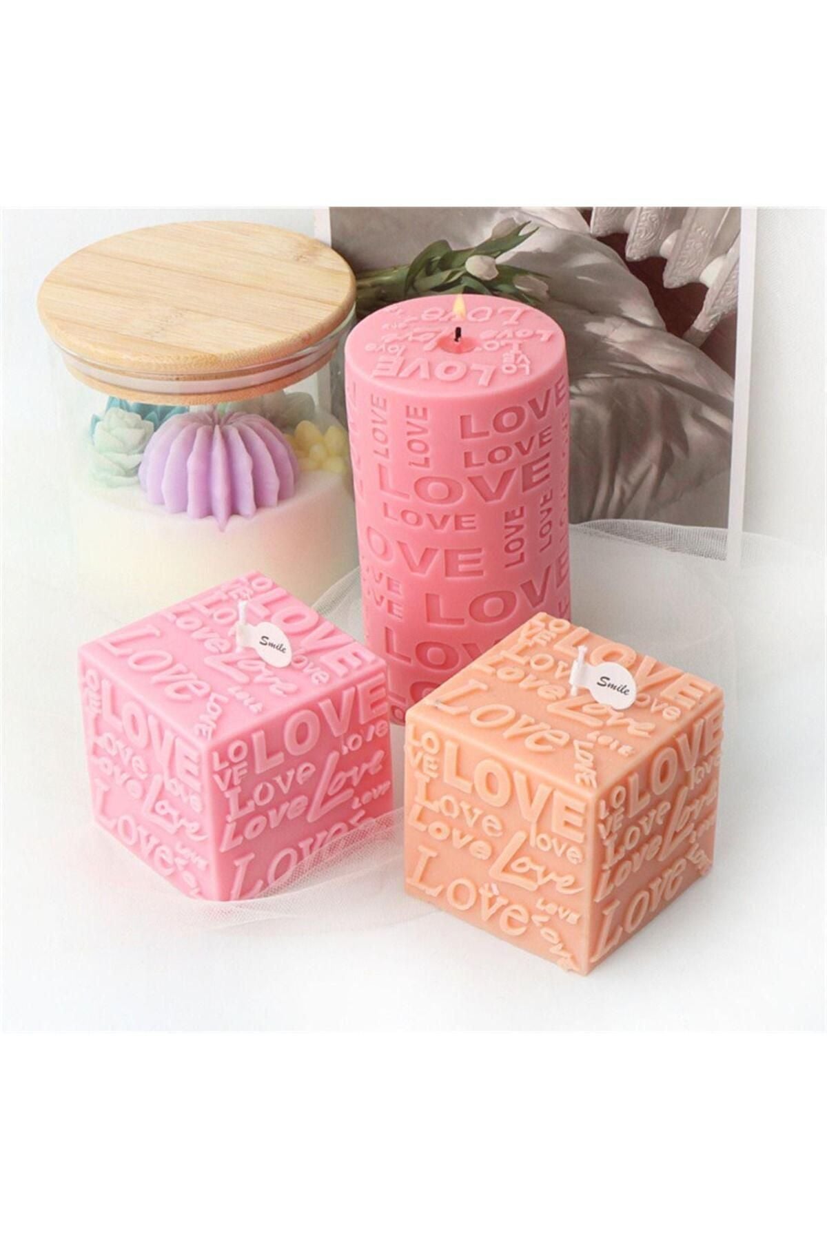 I Love You Kare model Kırmızı Renk tekli Mum