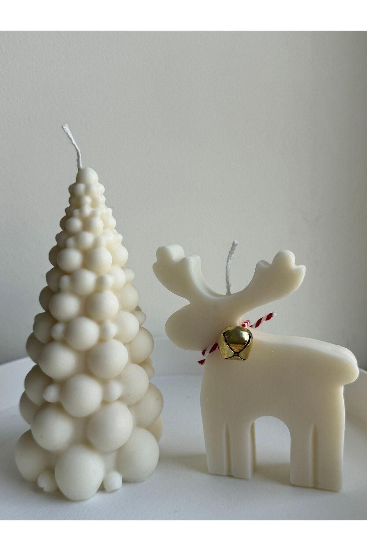 Top model Çam Ağacı+Geyik Yeni Yıl Christmas Yılbaşı Yeni Yıl Beyaz Renk Dekoratif Mum