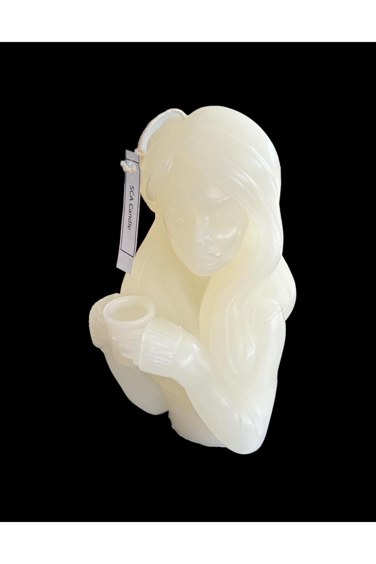 Dekoratif Elinde Kahve olan Kız Dekoratif Mum