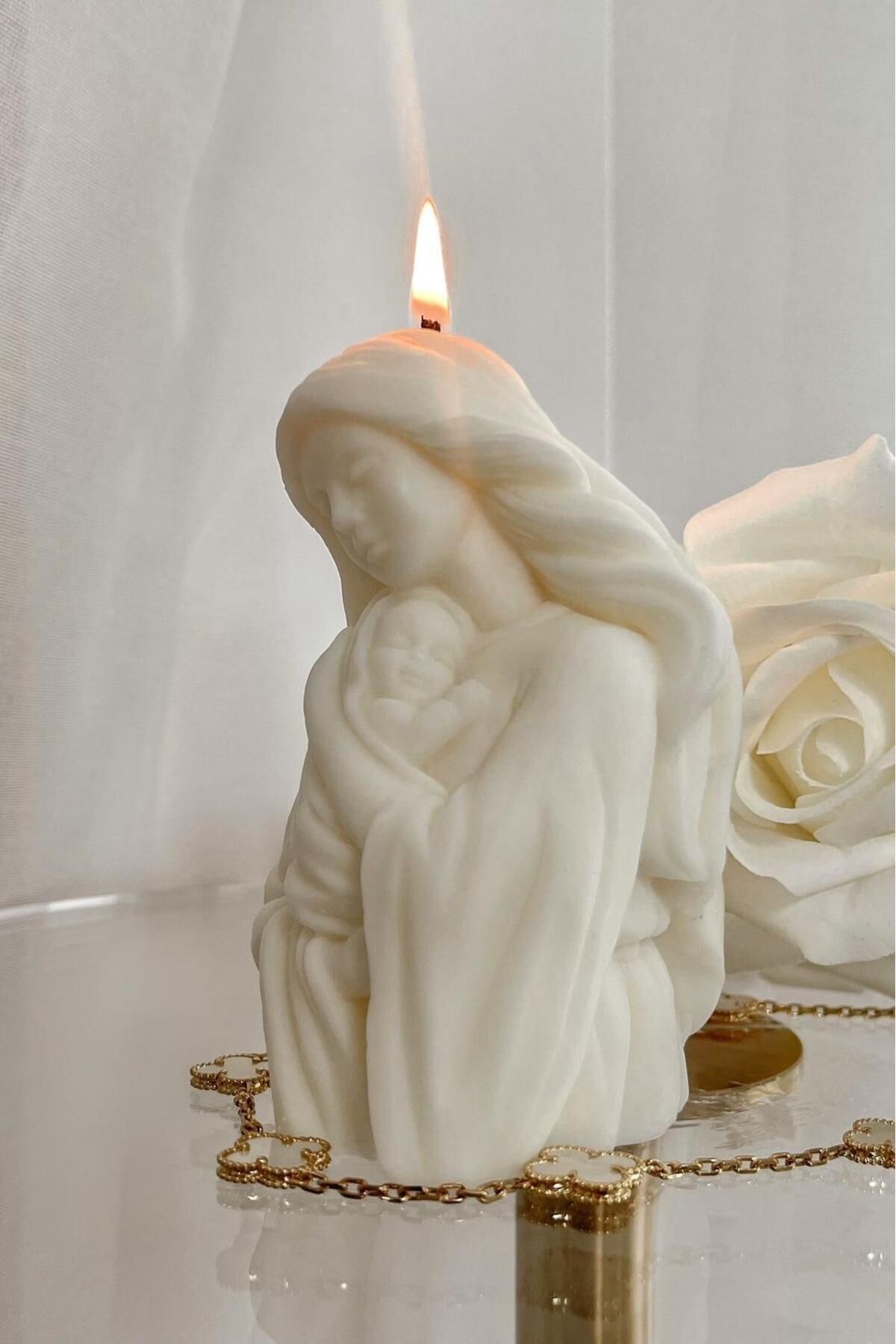 Dekoratif Anne Cocuk Beyaz Renk Luks Mum Özel Mum Mum