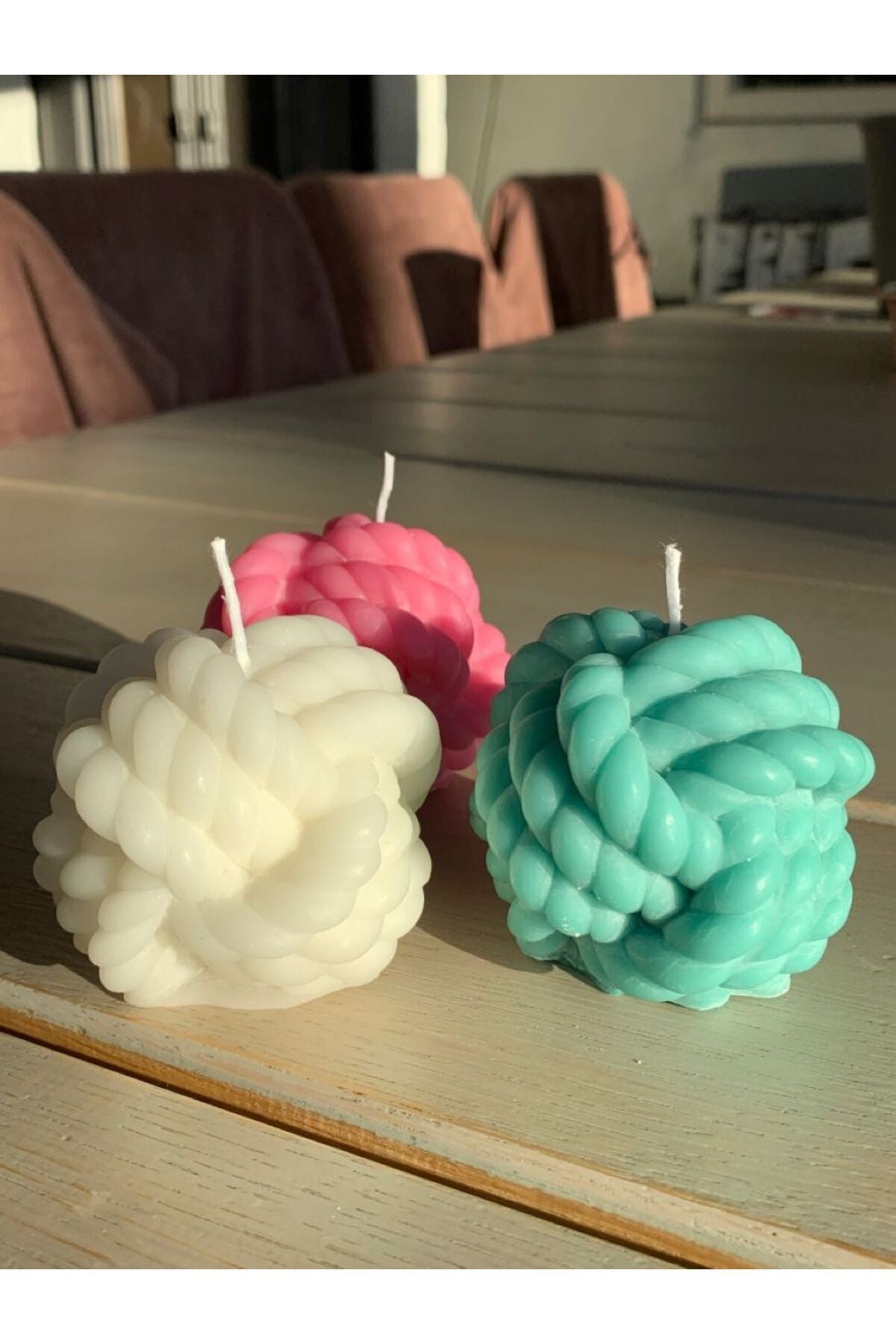 Dekoratif Yeşil Renk Yün modeli mum Tekli Mum