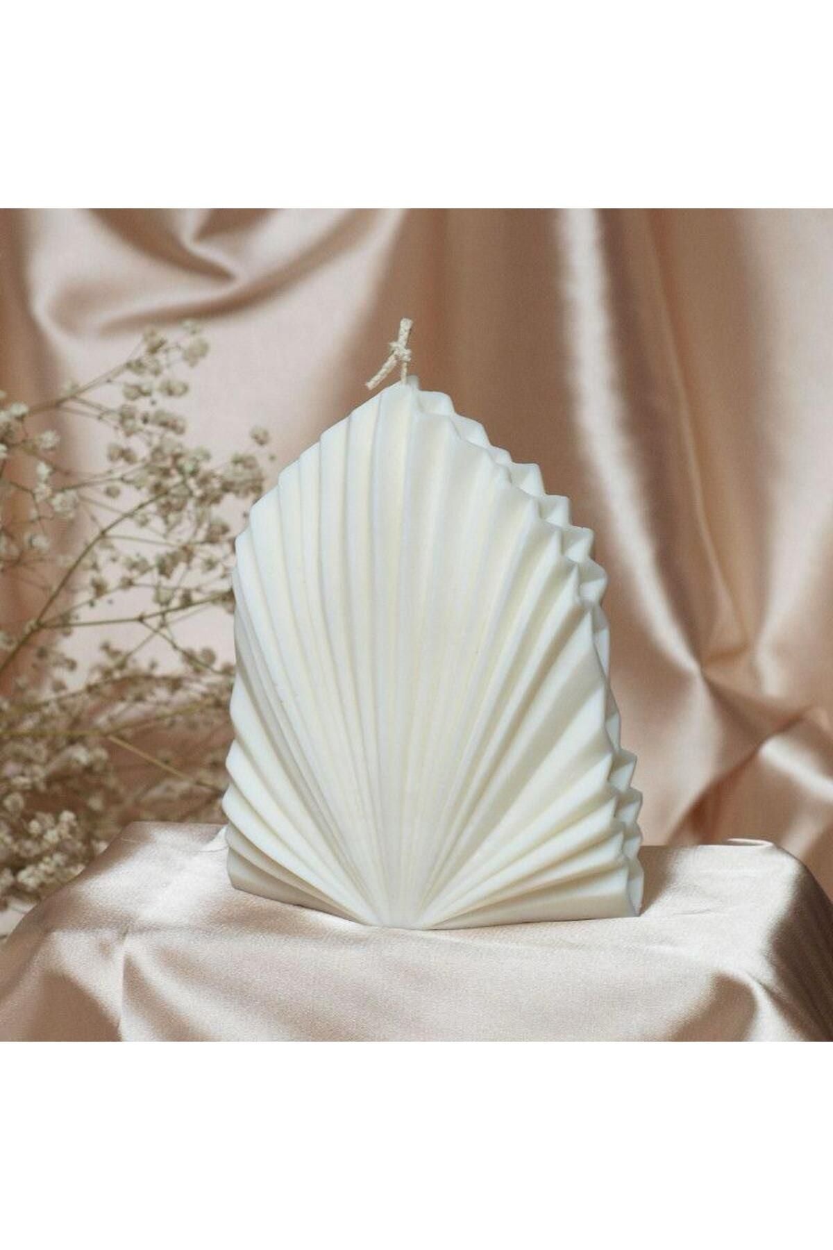 Dekoratif Yelpaze Palm Candle Krem Renk Renk Luks Mum Tekli Mum