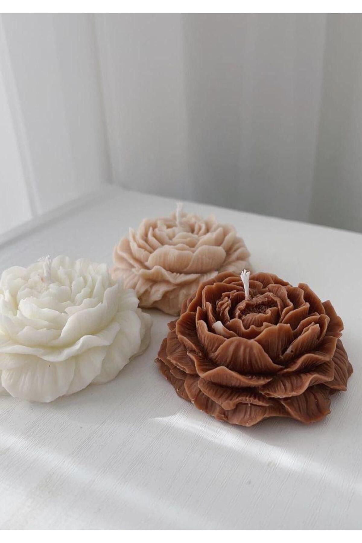 Dekoratid tekli Buyuk Şakaik Mum Gül Kahve Luks Mum 15 Cm çapı