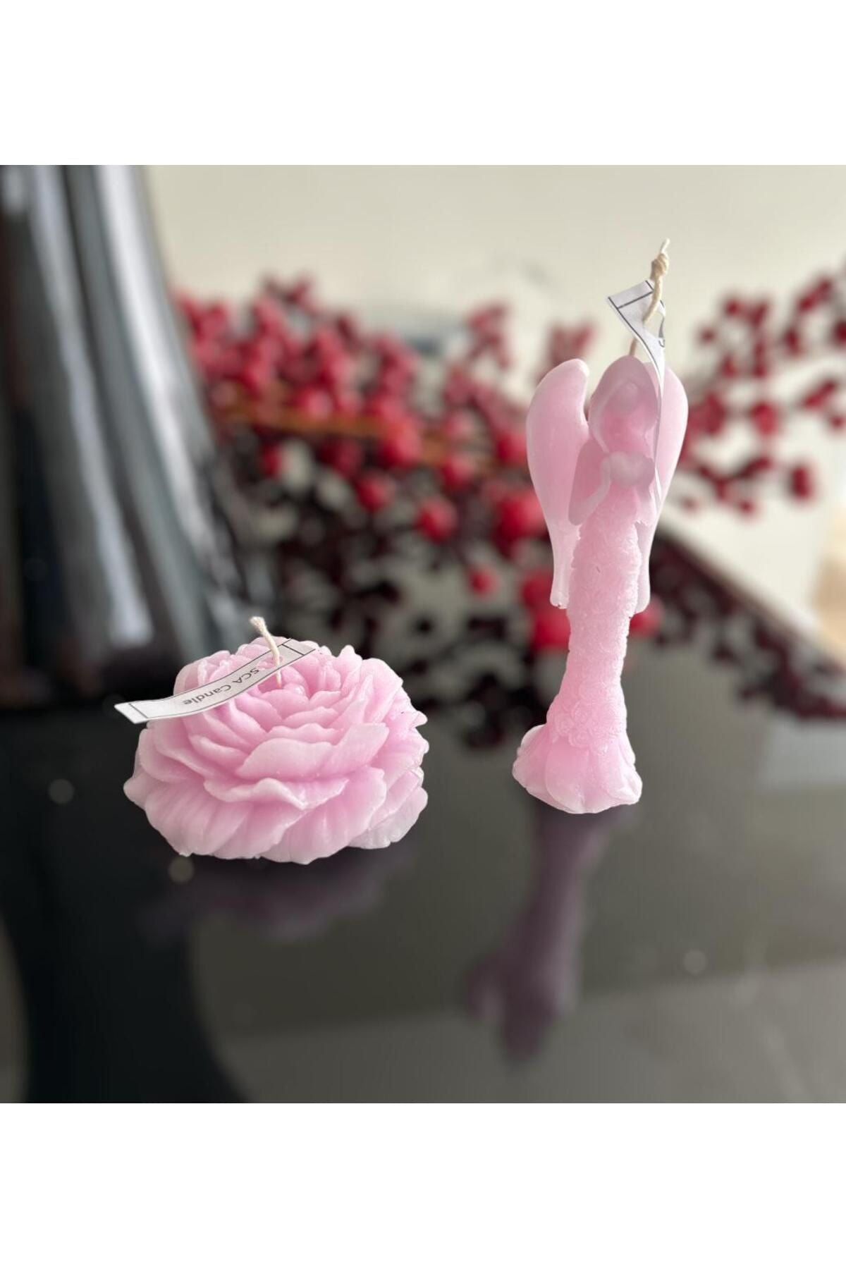 Dekoratif Şakayık Gül Tekli Mum 3 Lü