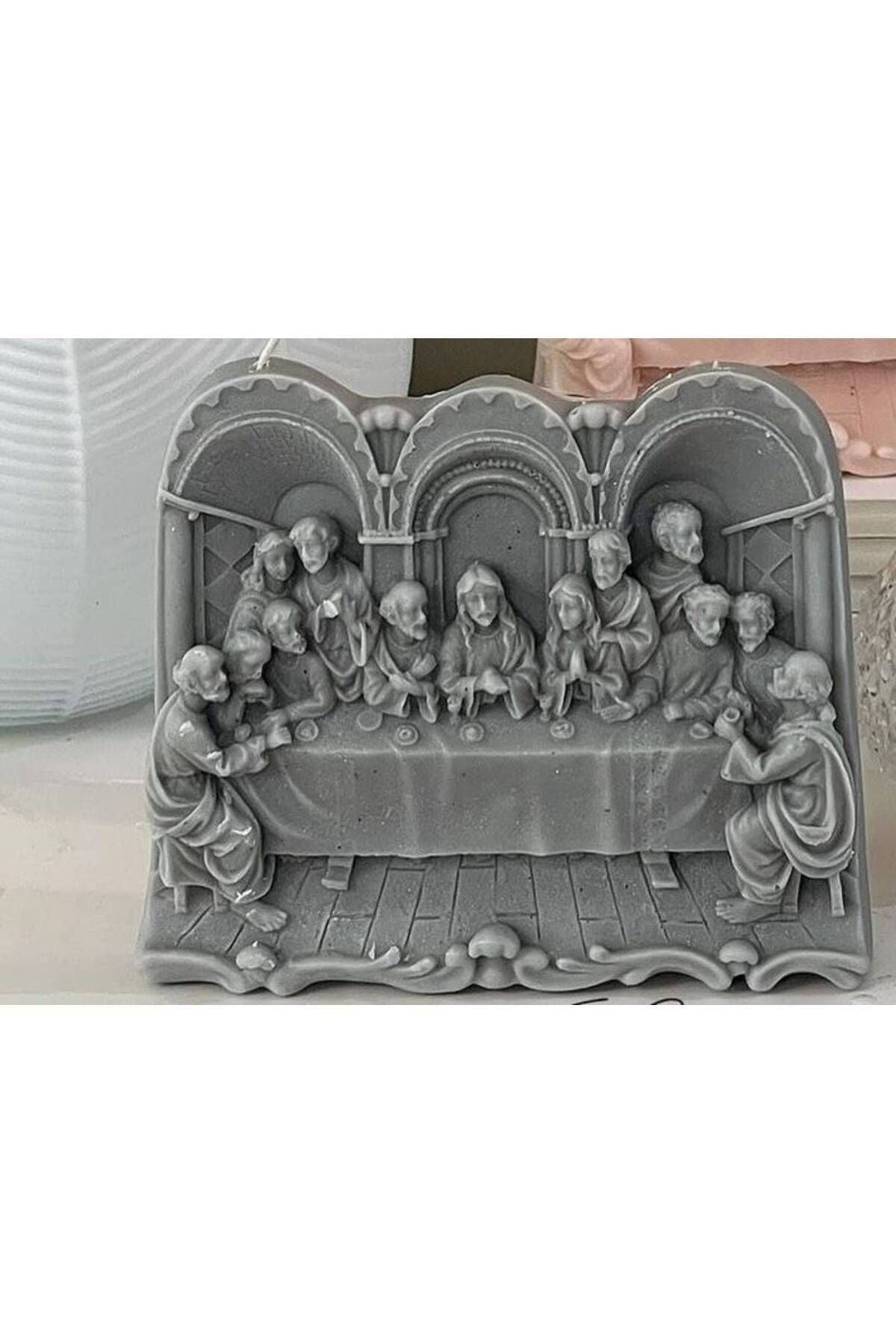 Dekoratif Son Akşam Yemeği Koyu Gri Renk Tekli Mum