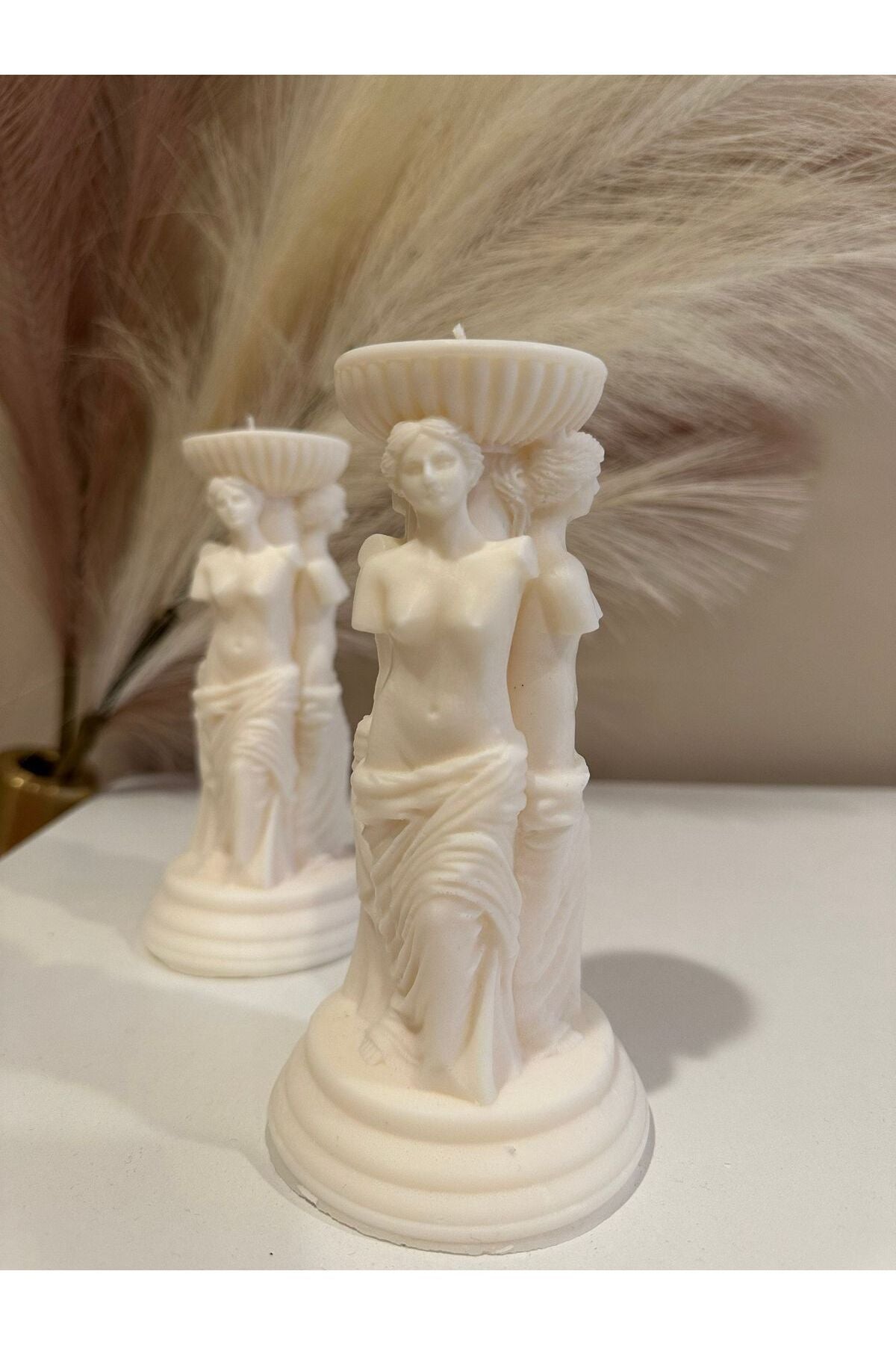 Dekoratif Üçlü Adam Beyaz Renk Tekli Mum