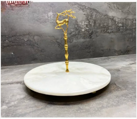Doğel Mermer Servis Sunum Tabağı Gold Geyik Çubuklu