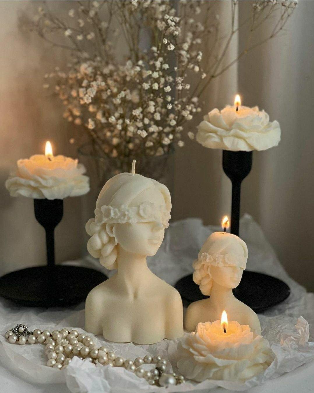 Dekoratif Mum Kadın model Adet + 3 Adet şakaik Gül toplam 5 Parça