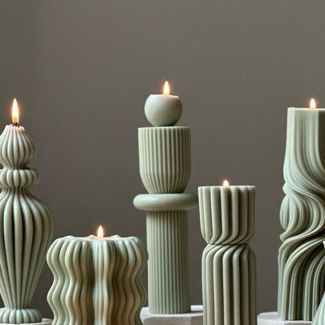 Dekoratif mum Marako+Çokgen+Dalga+tekli top toplam 5 Parça