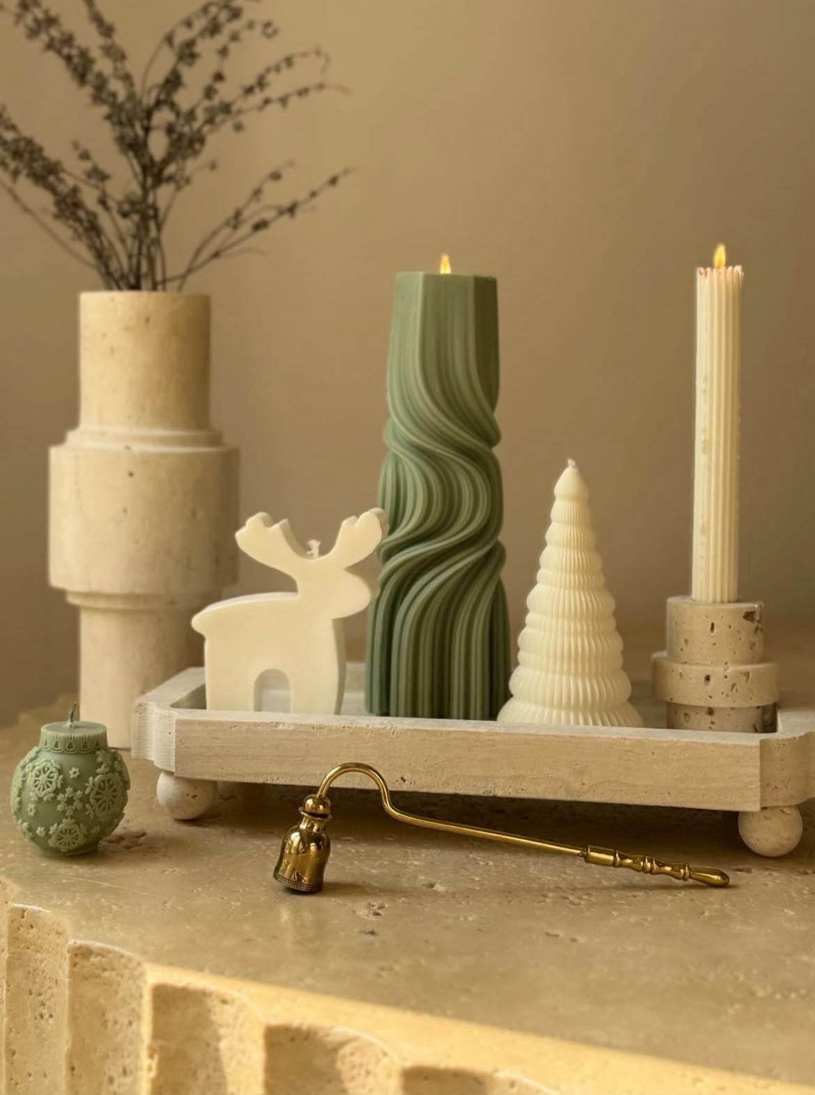 Dekoratif Mum yılbaşı Dalga +caç ağaç +coin +Saşmanlık MUm +Geyik toplam 5 parça