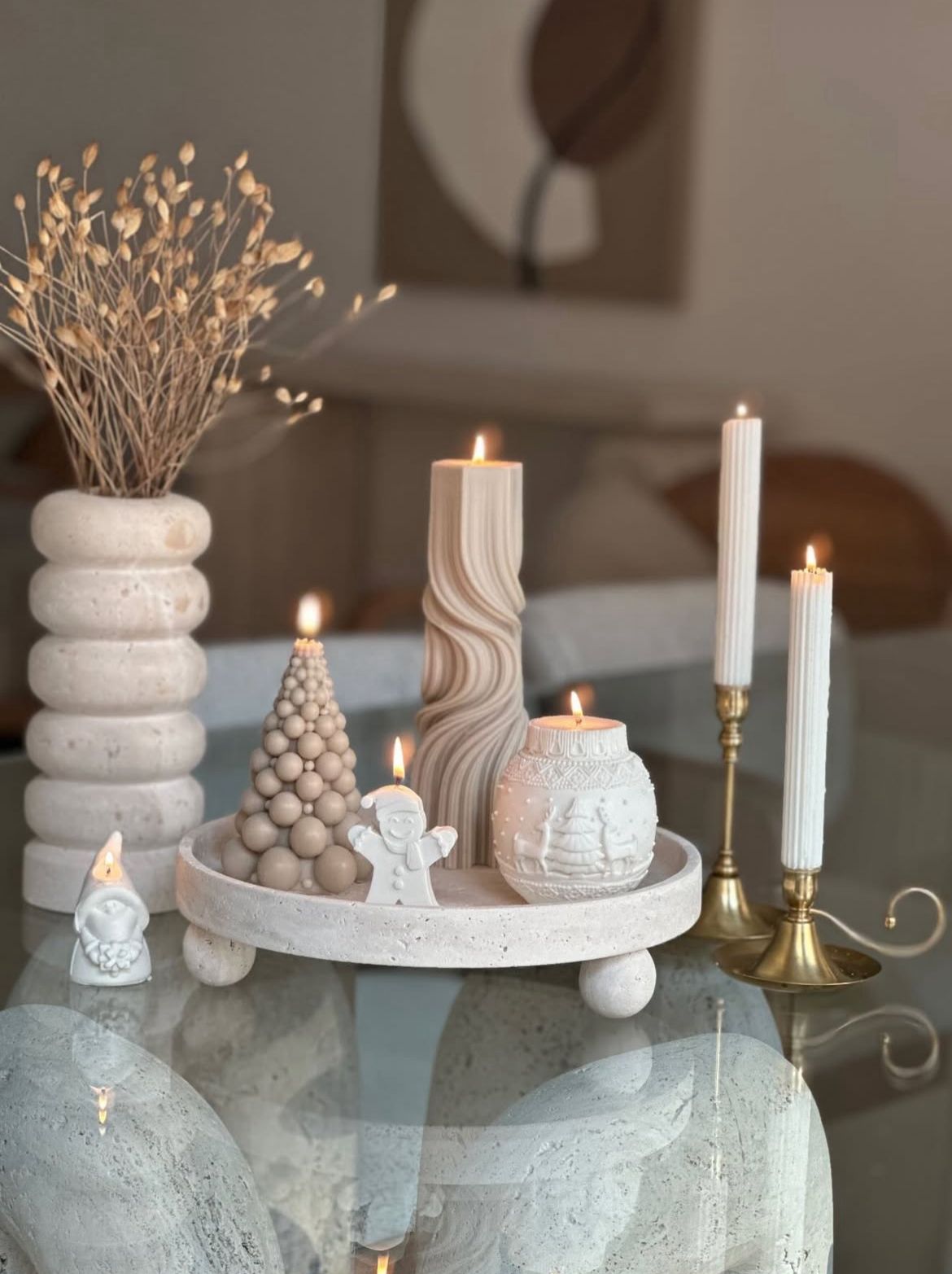 Yeniyıl Dalga Mum +Top ağaç+Küçük adam +Çizgili Şamdan Mum +Küçük Kardan adam