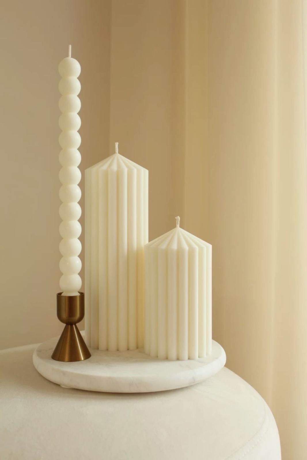 Dekoratif Mum Çokgen mum 20+15 Cm +Top model Şamdan mum 3 parça