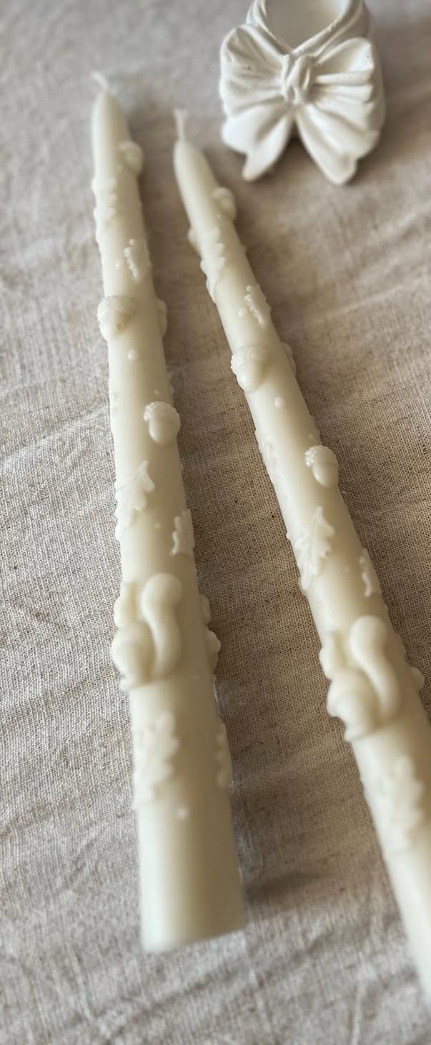 Dekoratif mum Son Bahar Şamdan Mum Beyaz Renk 2 kili