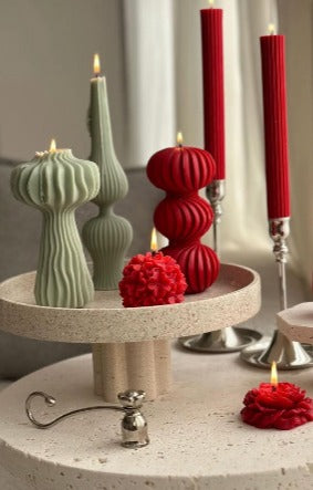 Çizgili Şamdan mum +3 Lü top +Gül Toplam 5 Parça