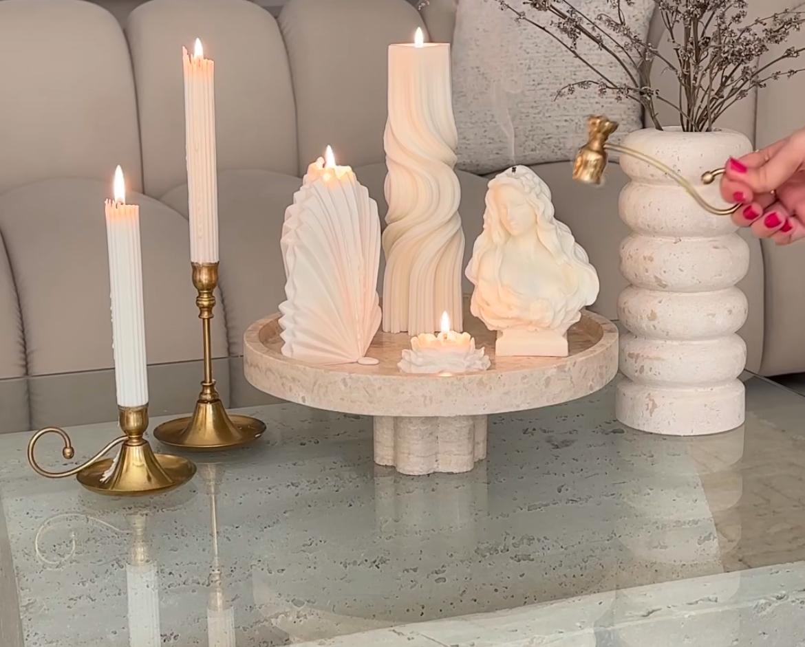 Şamdanlık mUm 2 Adet +Palm 1 Adet +Dalga mum 1 Adet +Kadın 1 Adet +Gül Adet toplam 6 Parça
