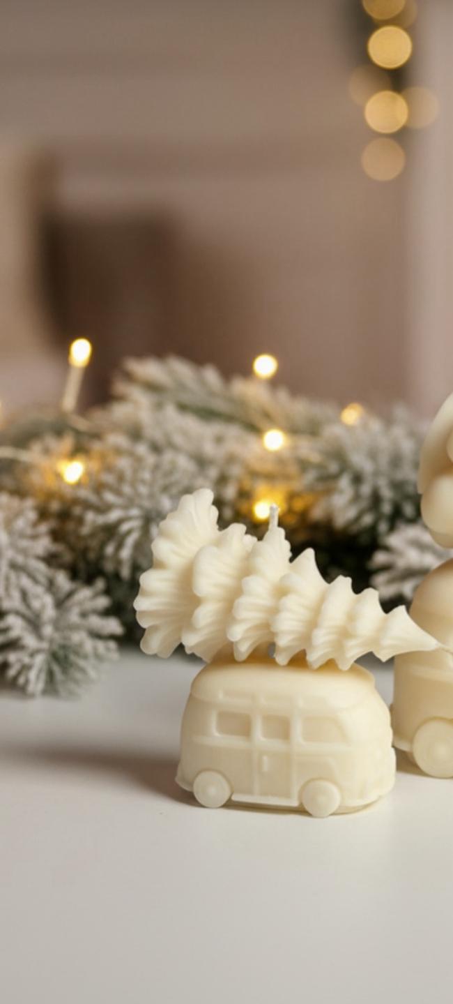 Dekoratif Mum Araba +Çam ağaç toplam 2 parça