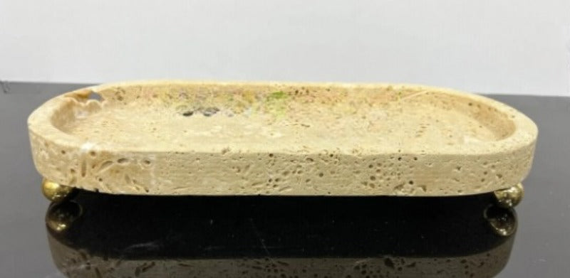Doğal Traverten Mermer Tepsi, Banyo Düzenleyici, Sunum Tabağı Top Ayaklı