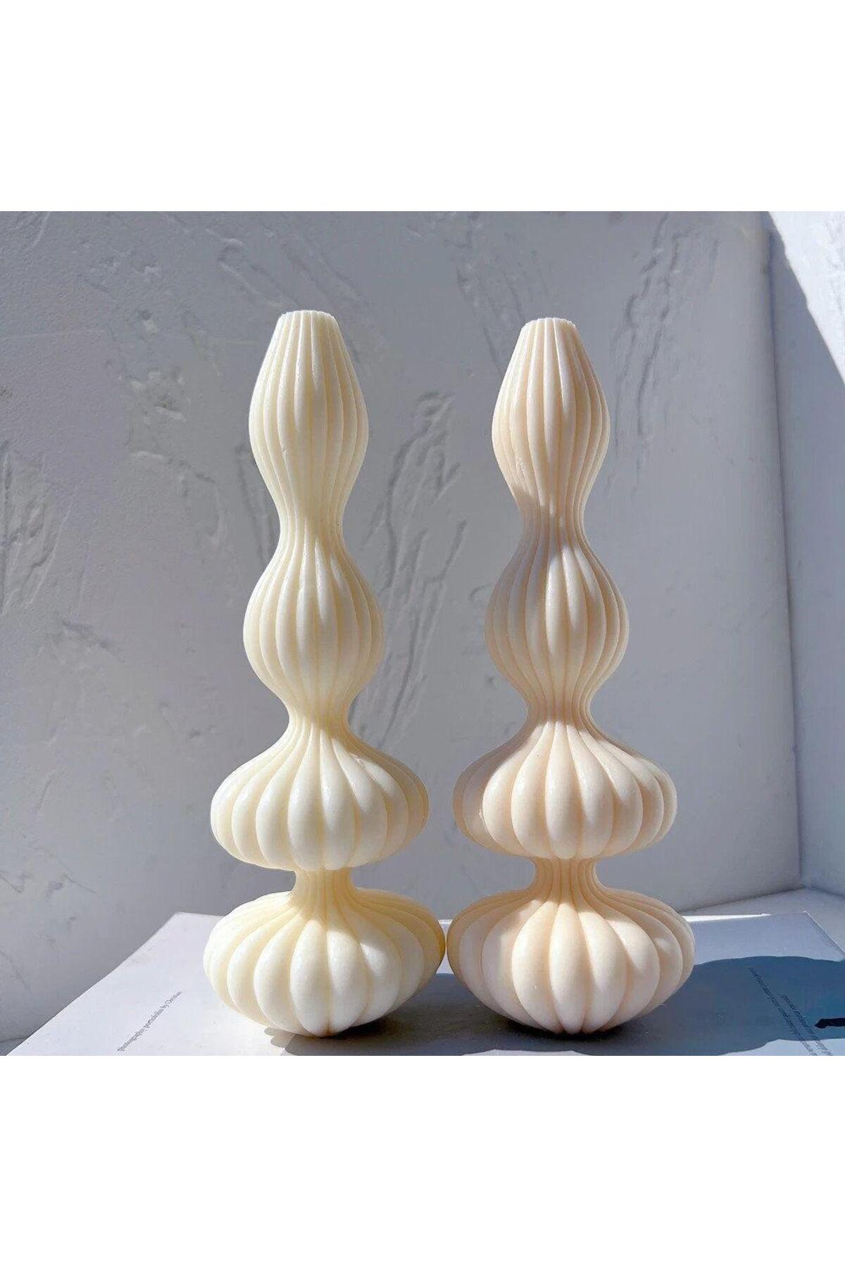 Dalgalı Marakeş Kırık Beyaz Dekoratif Mum Candle 25x9 – görsel 4