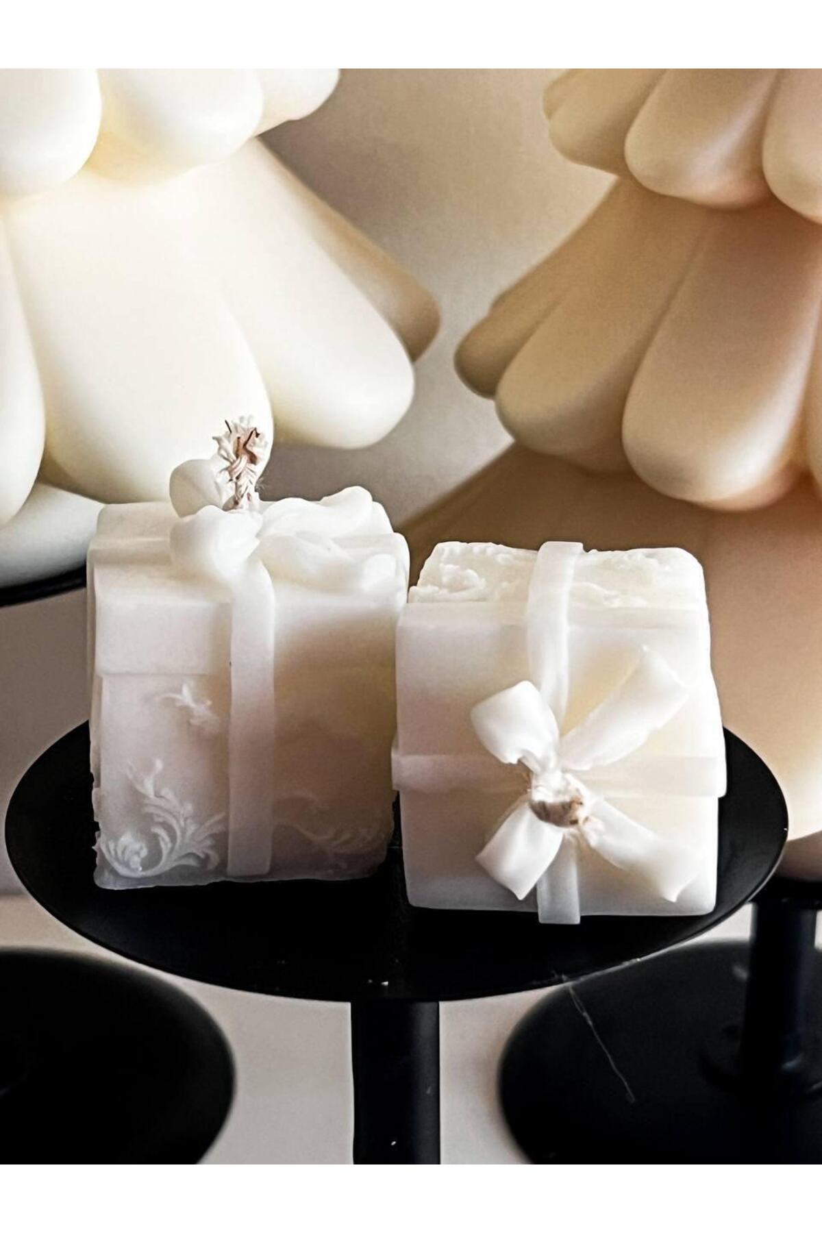 Dekoratif Hediye Kutusu Yılbaşı Beyaz 100 Soya Wax Tekli Mum Kokulu – görsel 4