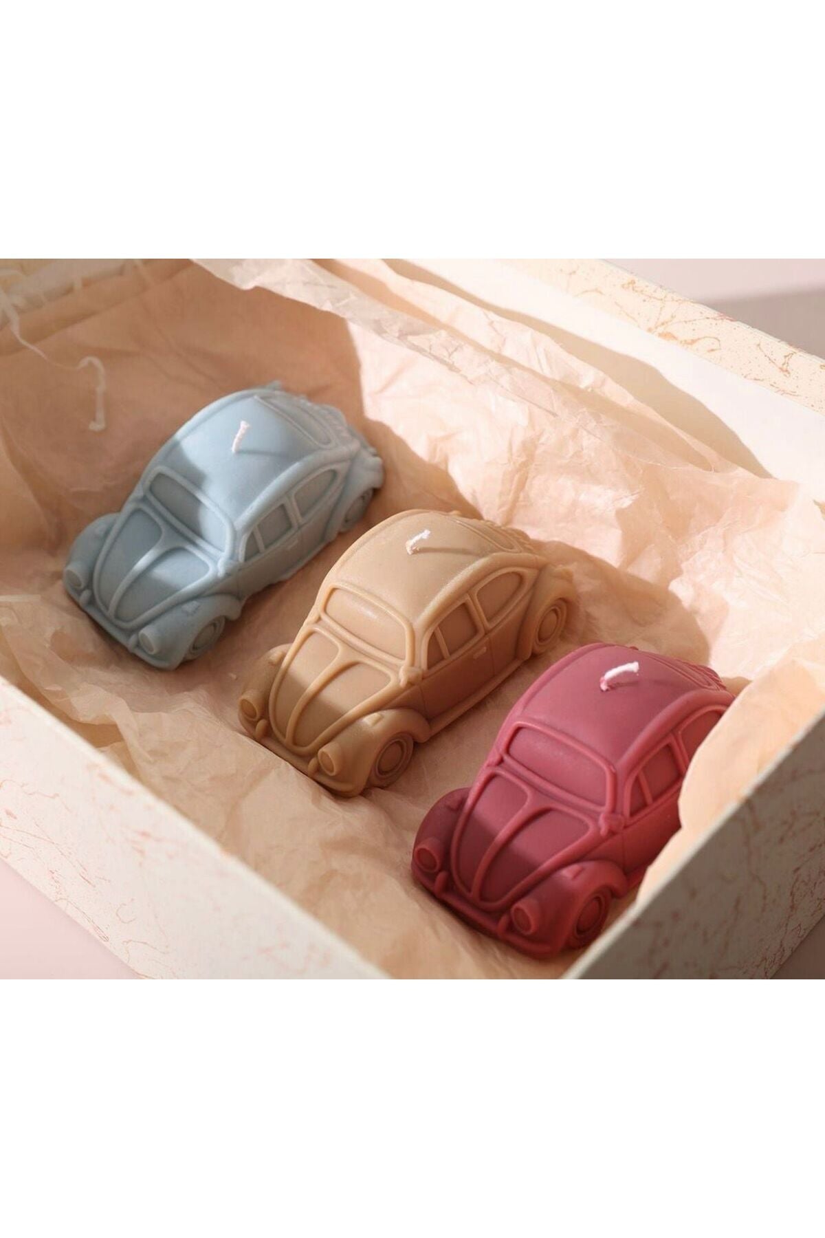 Dekoratif Mum Araba Desenli Pembe – görsel 2
