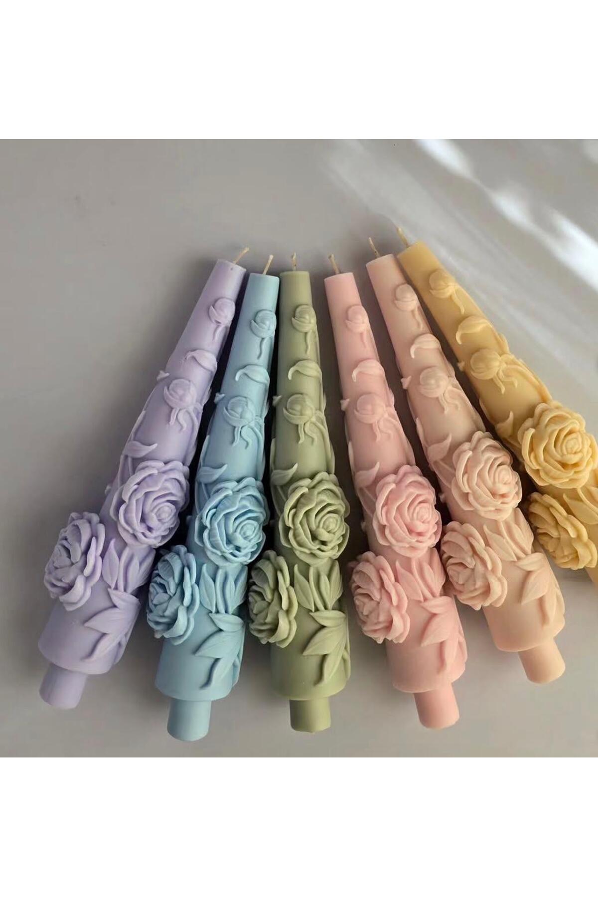 Dekoratif Mum Çiçek Desenli Orijinal 2'li Pudra Pembe – görsel 2