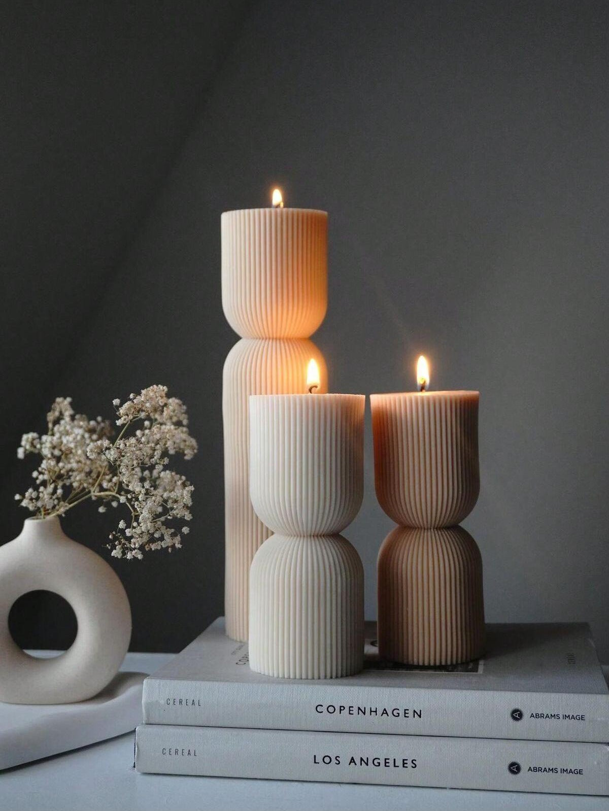 Dekoratif Mum Çokgen 3 Parça 20x6 cm Tekli + 15x6 cm 2 Adet Toplam 3 Parça