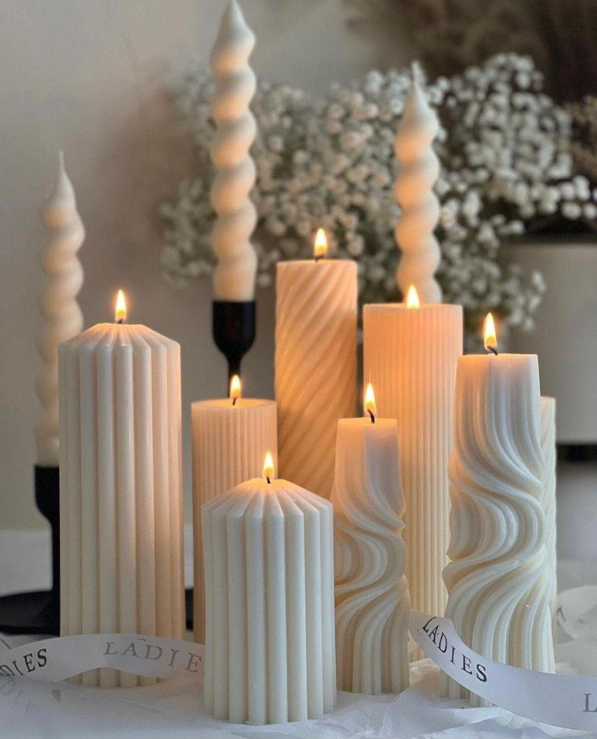 Dekoratif Mum Dalga + Çokgen + Şamdanlık Mum + Çokgen Toplam 10 Parça