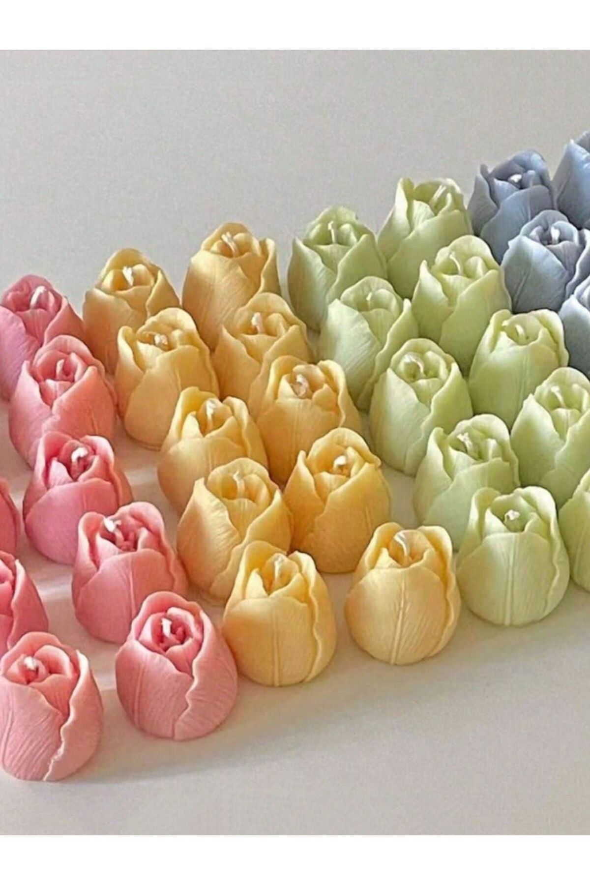 Dekoratif Mum Gonca Çiçek 5 Adet Pastel Yeşil 5'li Set 5x4 cm – görsel 2