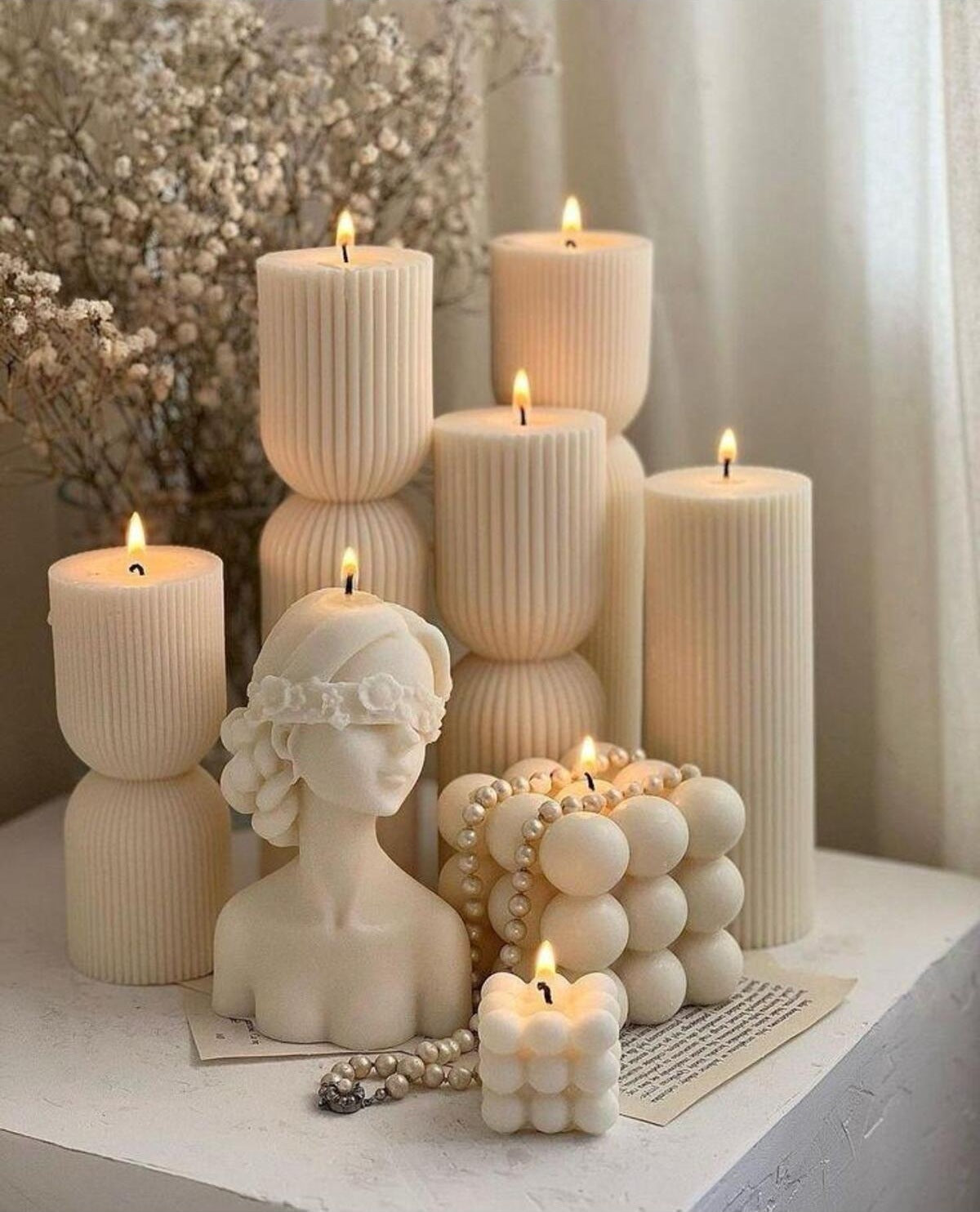Dekoratif Mum Kadın ve Rattan ve Çokgen 8'li Set
