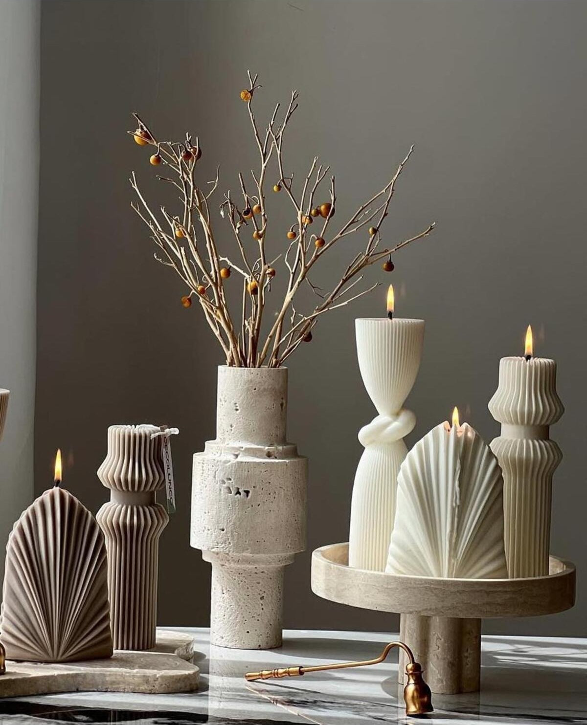 Dekoratif Mum Palm + Düğüm + Başında İki Yuvarlak Toplam 5 Parça