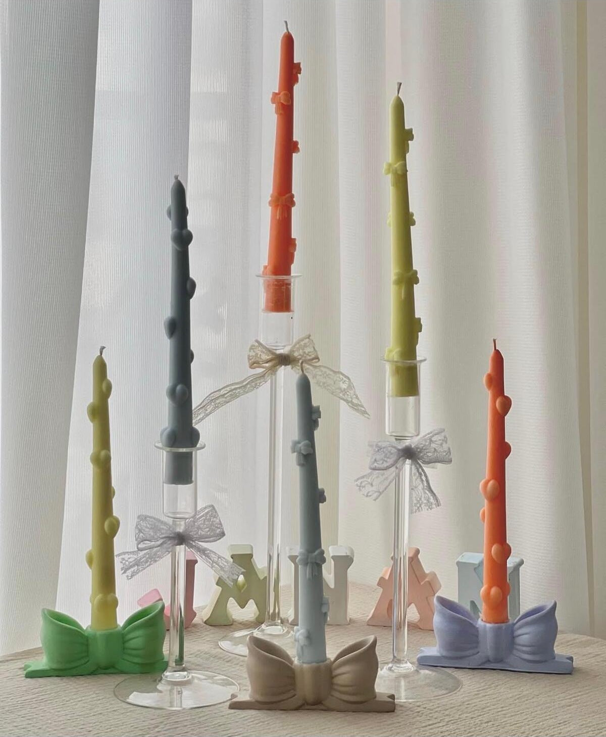 Dekoratif Mum Şamdan Mumu Kurde ve Kalp Değişik Renler ve Desenler 6'lı Set