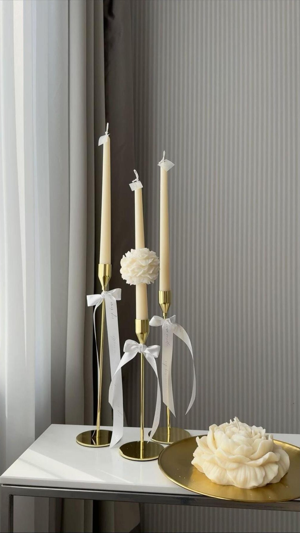 Dekoratif Mum Şamdan Mumu ve Şakayık Çiçek 6'lı Set Şakayık Çiçek 15x15 cm