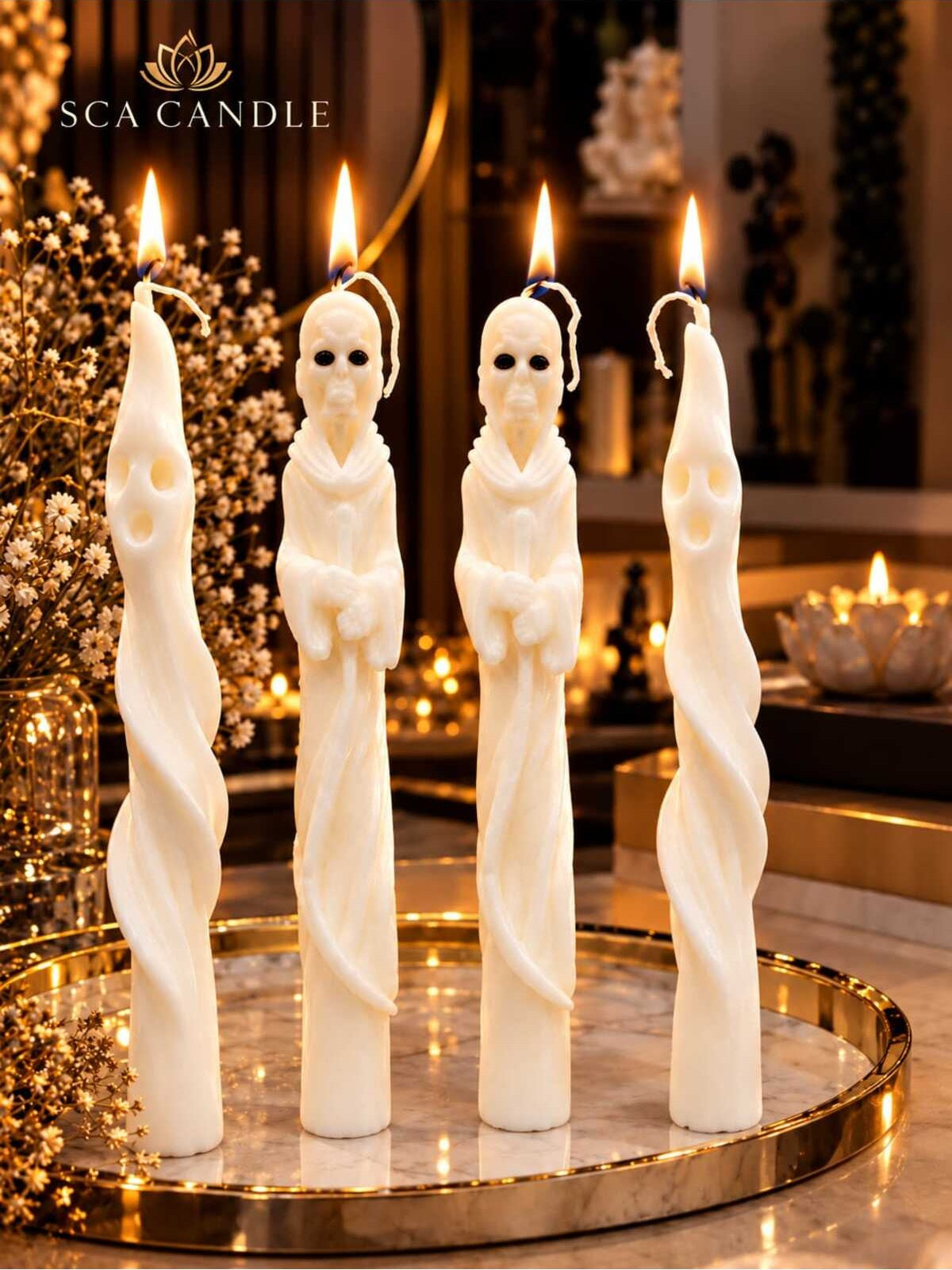 Dekoratif Mum Şamdanlık Mum Halloween 4 Parça