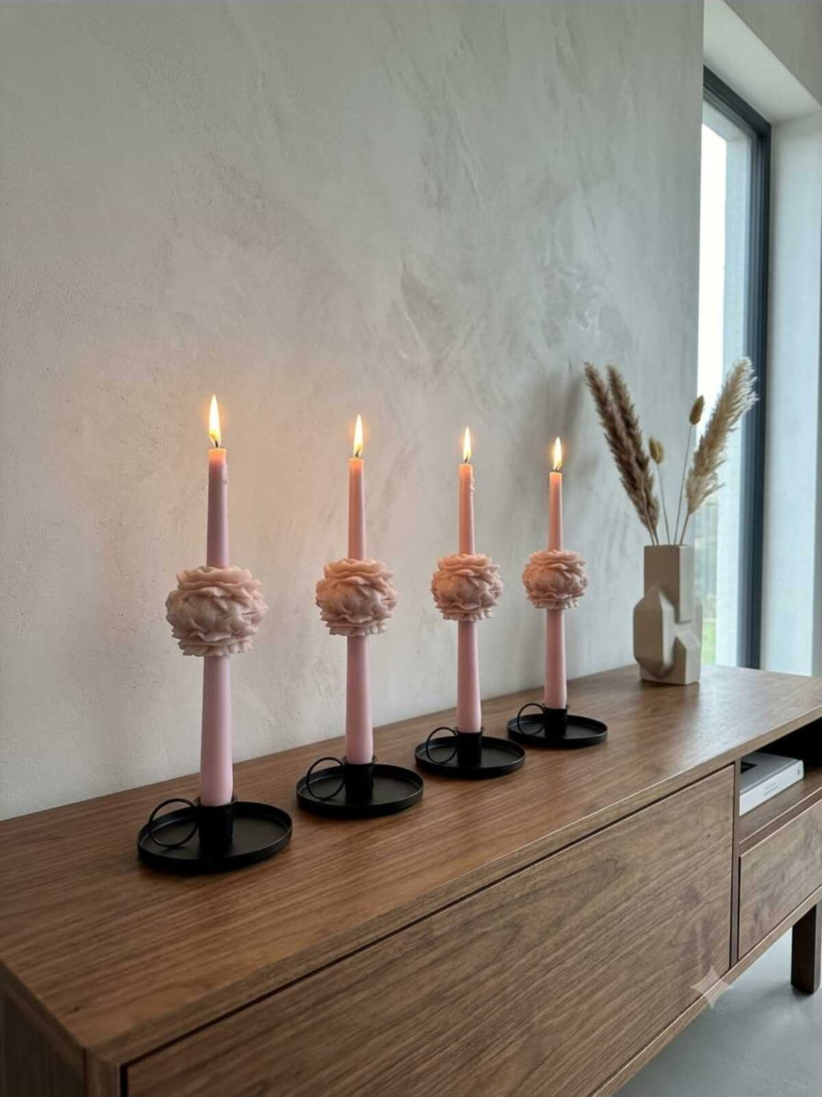 Dekoratif Mum Şamdanlık Pembe 2'li Adet cm Şamdanlık Adet Pembe Şakayık Toplam Parça