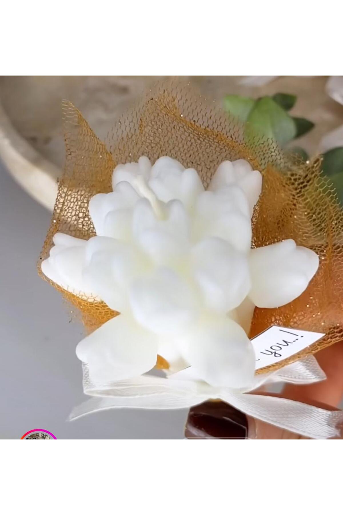 Dekoratif Soya Mum Demet Gül Beyaz – görsel 3