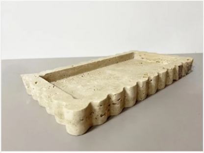 Doğal Traverten Mermer Tepsi, Banyo Düzenleyici, Sunum Tabağı Kenar Detaylı , Boyut/Ebat 15 x 31