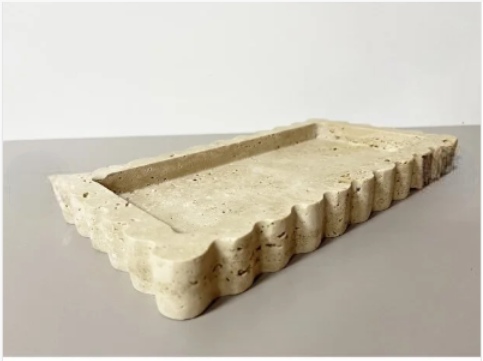 Doğal Traverten Mermer Tepsi, Banyo Düzenleyici, Sunum Tabağı Kenar Detaylı , Boyut/Ebat 15 x 31