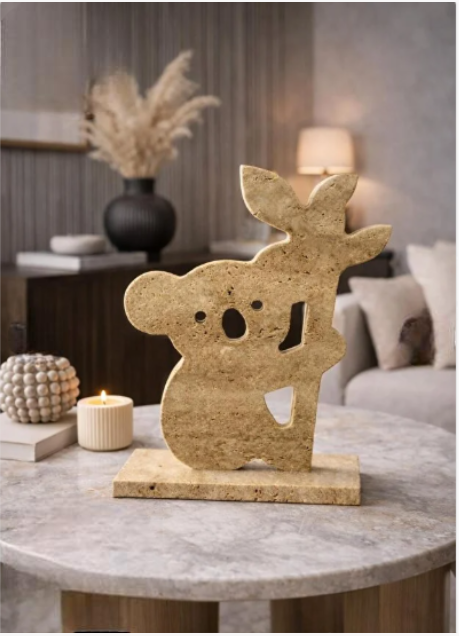 Doğal Traverten Koala Dekoratif Obje – Modern Taş Biblo , Boyut/Ebat 20 x 40