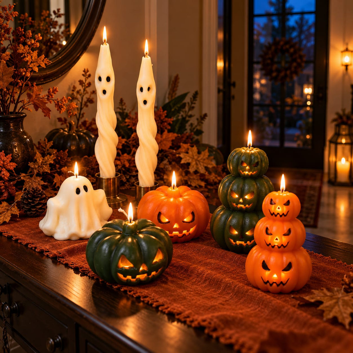 Dekoratif mum Helloween Hayalet+Kabak +Şamdanlık Mum toplam 7 parça