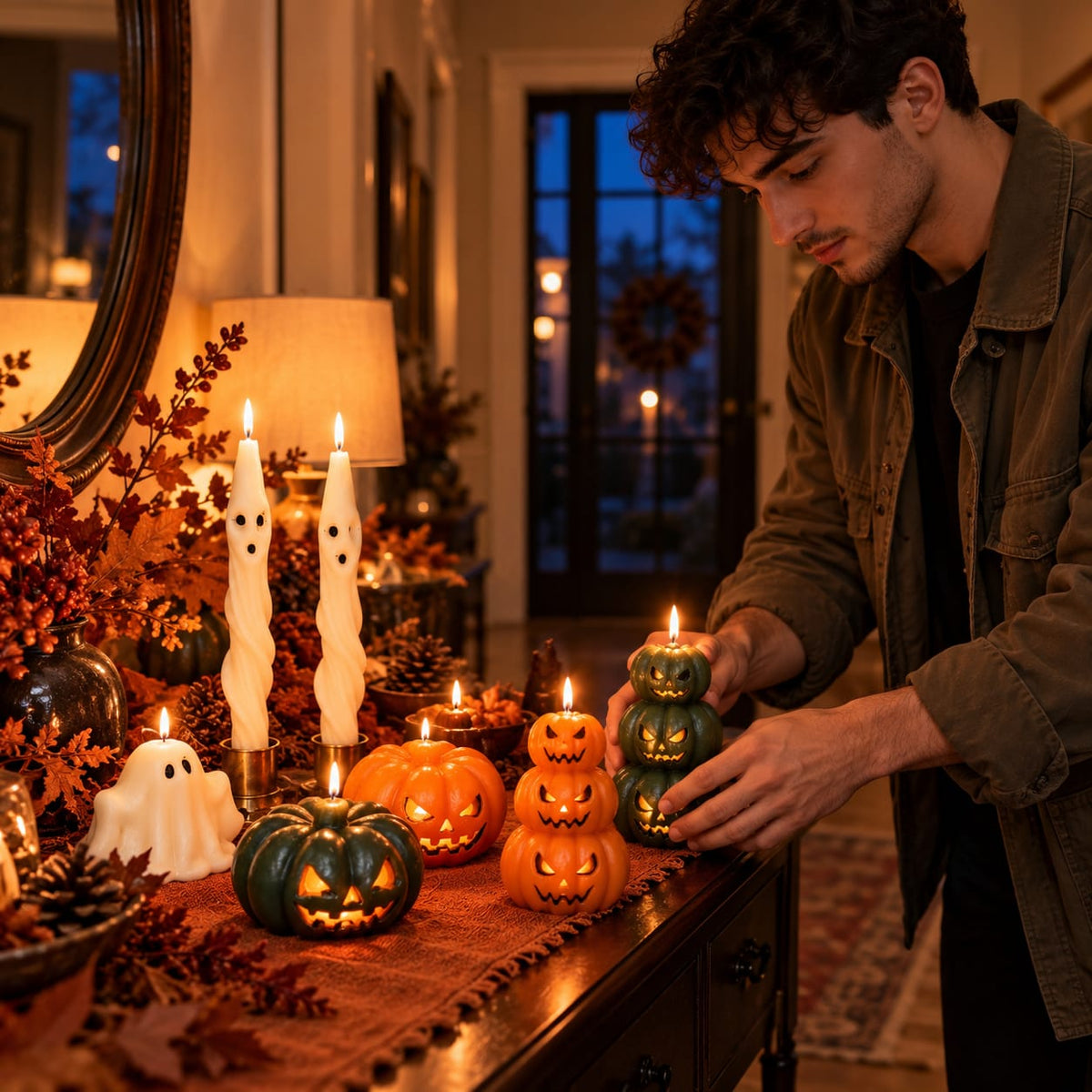Dekoratif mum Helloween Hayalet+Kabak +Şamdanlık Mum toplam 7 parça